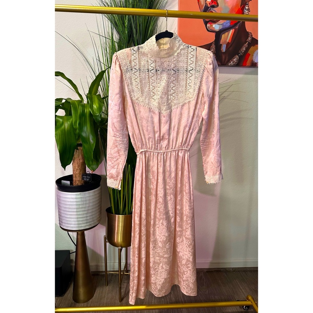RARE Vintage Jessica McClintock Silk Floral Midi Dress - Size 6